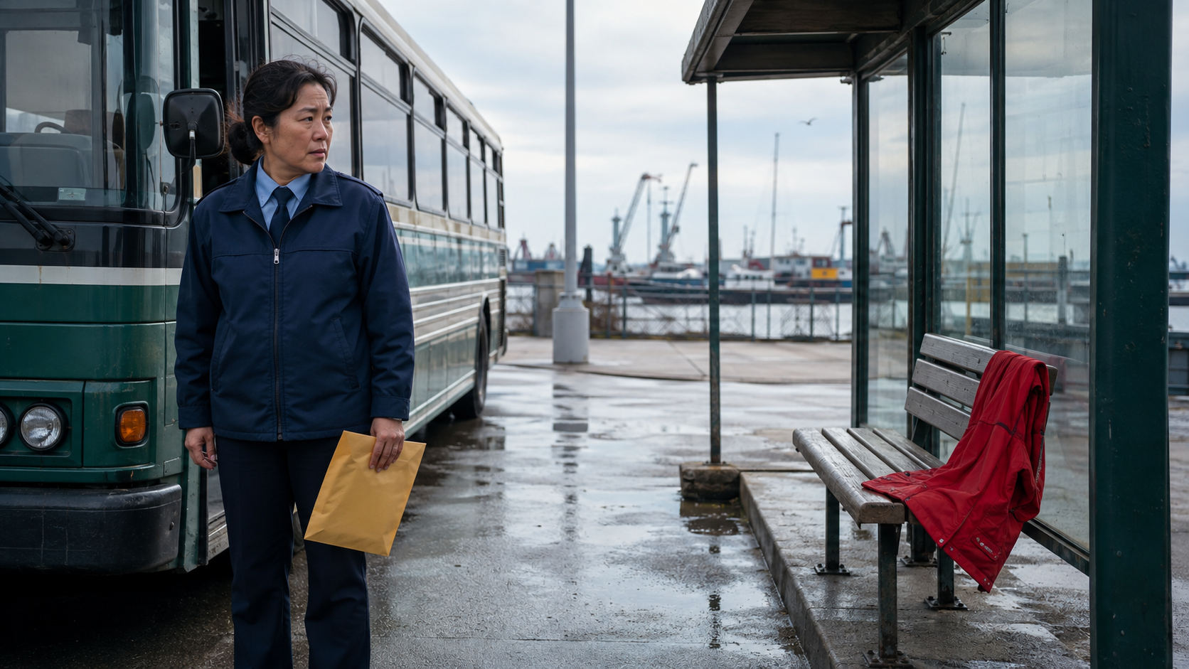 The Red Coat Waiting at Harbor Stop